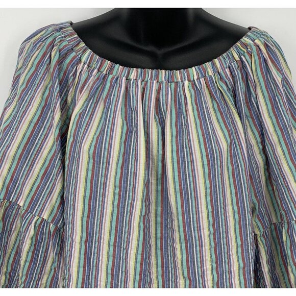 See by Chloe Top Blouse Women Size 36 4 Stripe Pink Blue Off Shoulder Ruffle B60 - Picture 2 of 8